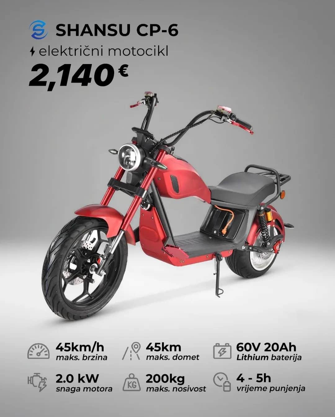 Shansu cp-6 Elektricni motocikl 